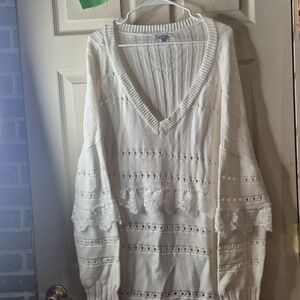 White Birch Cream V-Neck Sweater